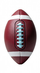 Detailed image of football featuring textured surface, white stripes, and blue lacing. design emphasizes sport dynamic nature and excitement