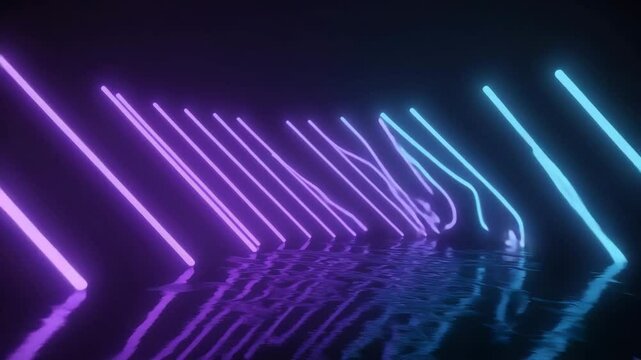 Violet and Blue Diagonal Laser Light Animation Reflecting on Shiny Futuristic Surface