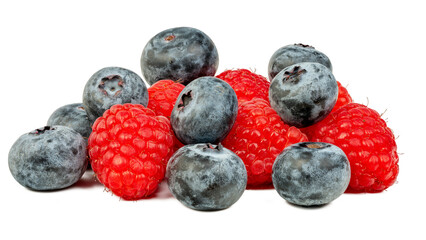 The High-resolution fruit photo of cherries, raspberries and blueberries taken with split-focus technique.