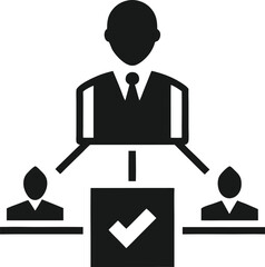 Businessman and business people icons with 3D laptops symbolize success, communication, and technology in office teams