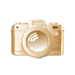Golden Classic Camera Illustration on Black Backdrop, Photography Concept
