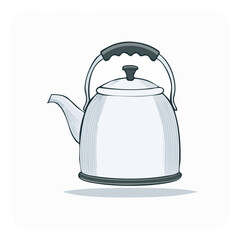 Traditional stainless steel teapot illustration for tea time and kitchenware design