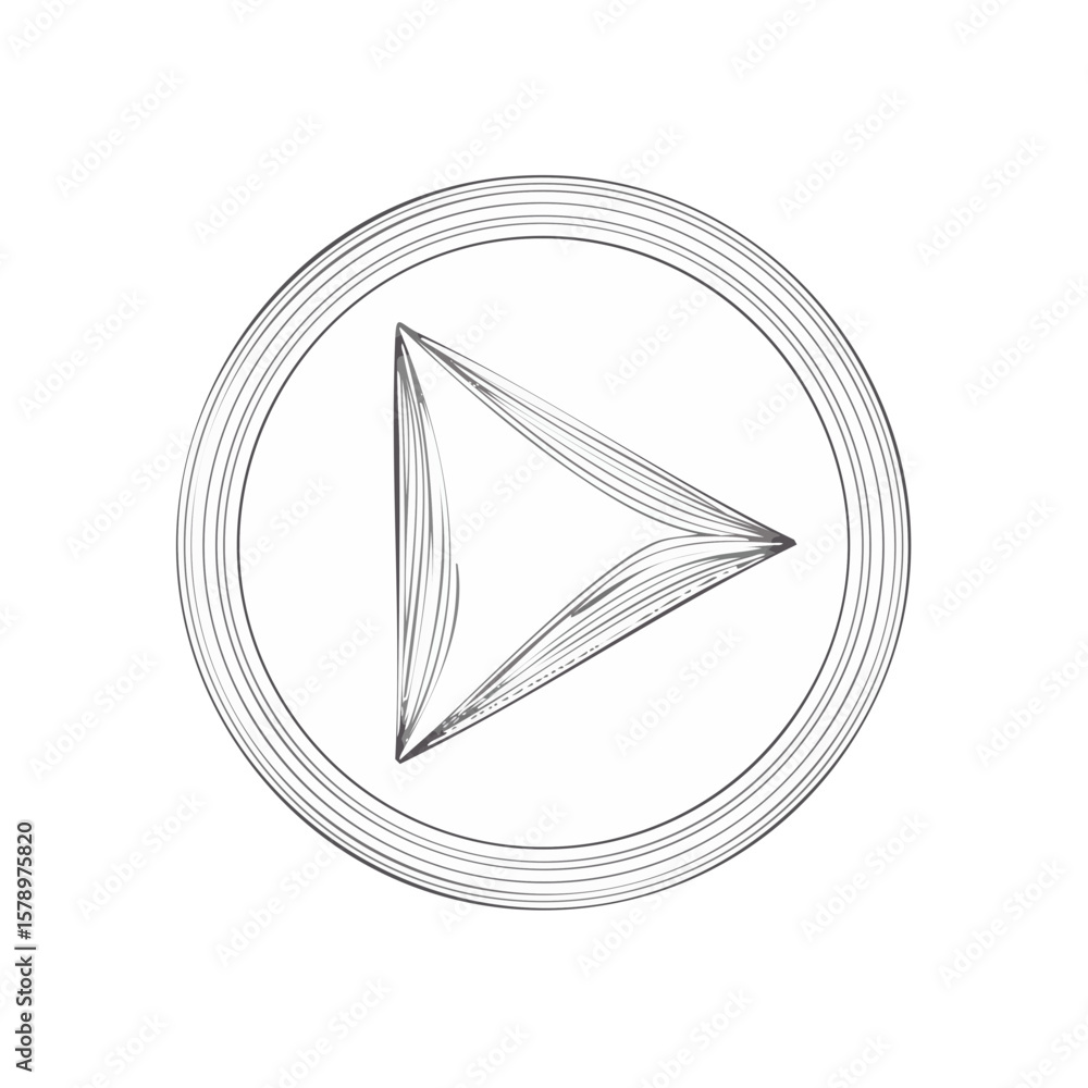 Poster play button graphic, round line art design element with right facing triangle symbol
