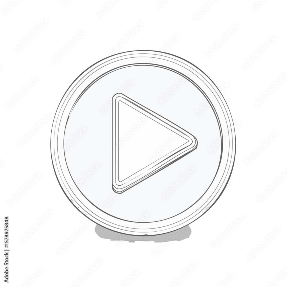 Poster minimalist play button design, circle with triangle, stylized graphic icon with shadow, simple media