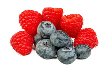 The High-resolution fruit photo of cherries, raspberries and blueberries taken with split-focus technique.