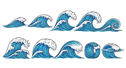 Ocean Wave Collection Vector Set of stylized ocean waves in varying shapes, perfect for digital artwork and graphic design projects.
