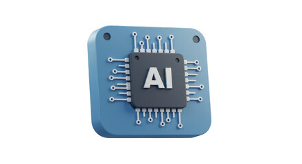 Isolated 3D Rendering of AI Microchip Blue Color Modern Technology