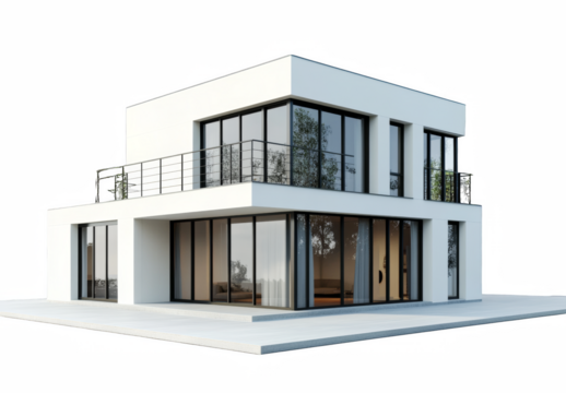 Modern facade of a residential or office building with glass windows and urban design