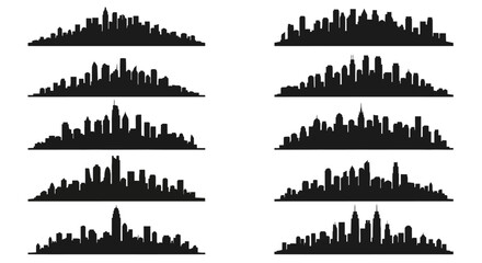 Obraz premium Set of Cityscape Silhouette Vector Illustrations for Urban Design Projects and Architectural Backgrounds
