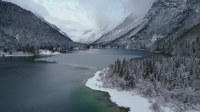 Winter on Lake Predil. View from above.