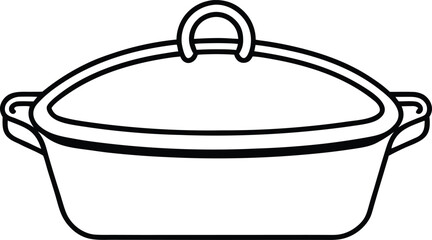 Oval casserole dish with lid line art vector illustration
