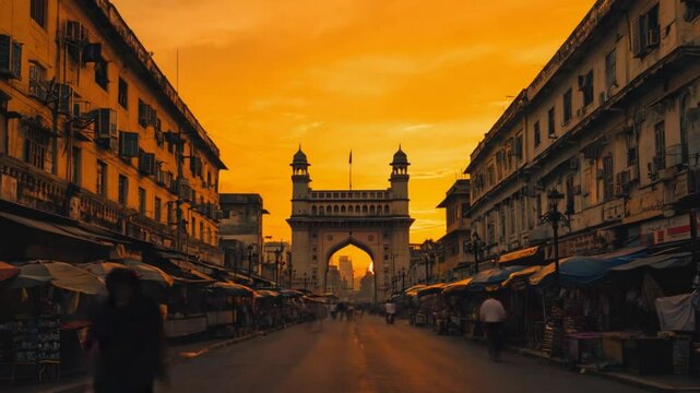a view colaba street at sunset indian landscape video timelapse