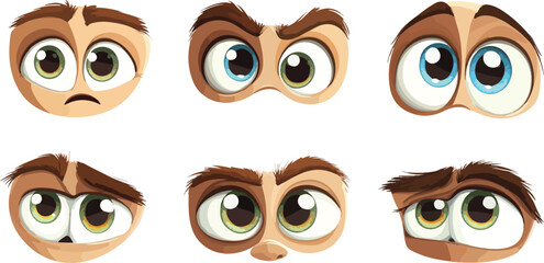 Cartoon Eyes Expressing Different Emotions on a White Background Illustration