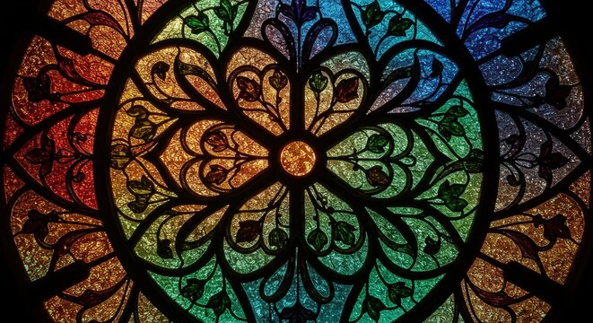 Colorful stained glass rose window