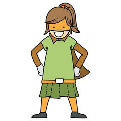 Hand drawn cartoon girl superhero on white background.