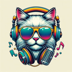Fototapeta premium the head of a cat, cat, cat with headphone, cat vector, cat with a bow tie, cat with a bow, cat on a black background, black cat with red eyes, black cat with red hair, cat head with wings