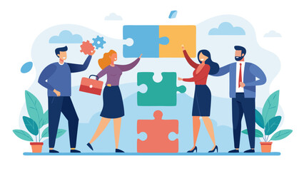 Fototapeta premium Businesspeople Joining Puzzle Pieces Together Illustration Concept