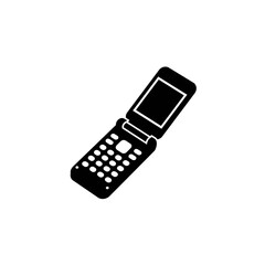 Flip Phone Silhouette: A classic flip phone in monochrome silhouette, emphasizing its functional design and form. The phone opens to reveal its screen and keypad.