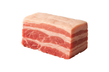 Fresh raw pork belly meat block isolated on transparent background. Thick cut of layered pork with fat and lean meat, grilling, barbecue, Korean BBQ. High-quality butcher cut ingredient