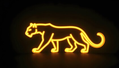 Fototapeta premium High-voltage yellow panther illustration, neon outlines forming animal body, dark setting