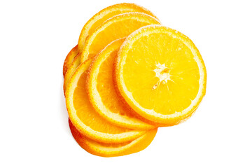 The High resolution frozen sliced orange photograph taken using stack focus technique.