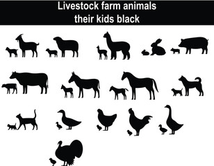 Livestock farm animals their kids black.eps