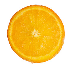 The High resolution frozen sliced orange photograph taken using stack focus technique.