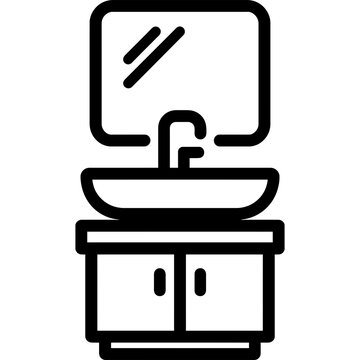 recommend clip art: Bathroom sink with mirror outline icon vector