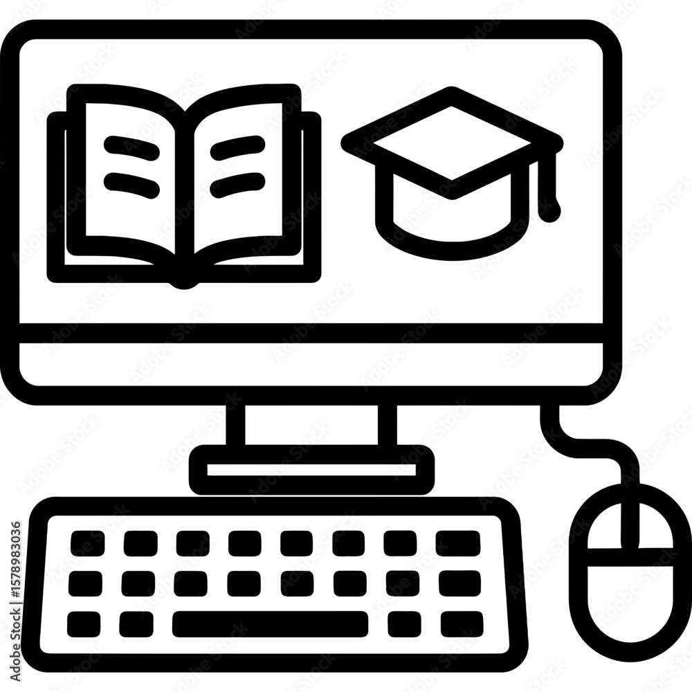 Poster computer for learning outline icon vector