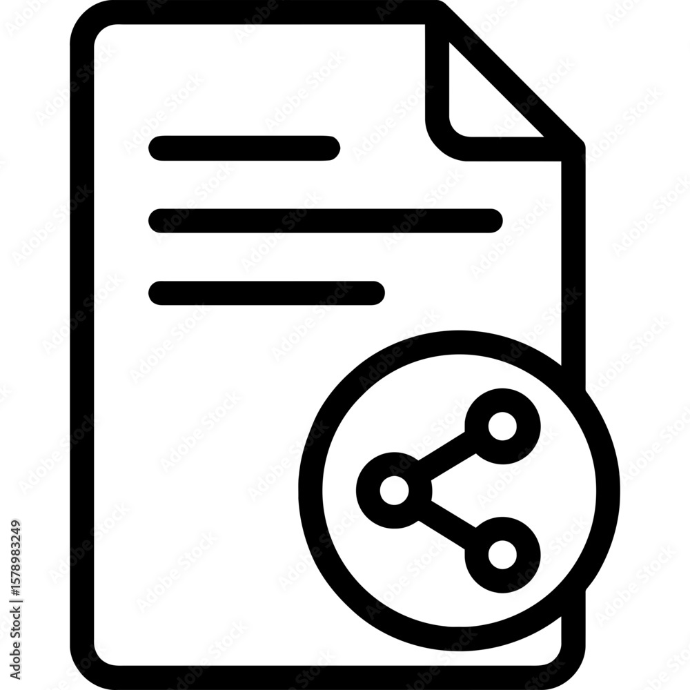 Poster Shared file document with network symbol outline icon vector