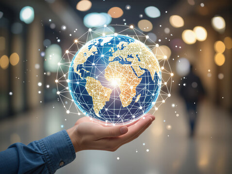 Holding the World Global Network Connection Data Innovation Technology Future Digital Sphere Communication Internet