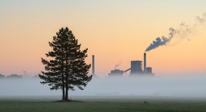 Conservation Efforts Addressing Industrial Pollution in Rural Landscapes at Dawn, Highlighting Nature's Resilience Against Environmental Challenges - World Rural Development Day