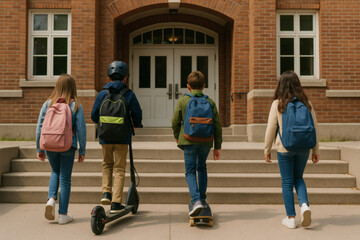 Children go to school, morning