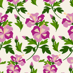florals hibiscus Pink fabric pattern vector flat design