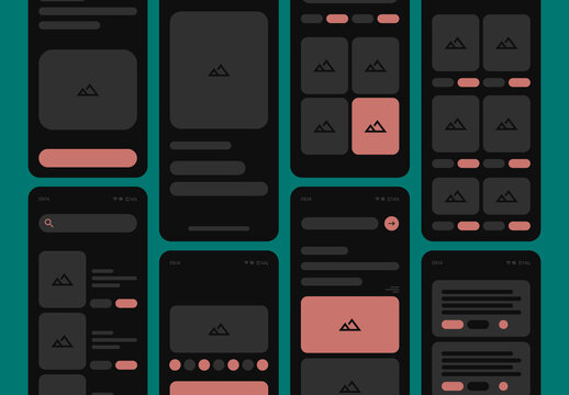 Dark Theme Mobile UI UX Wireframe Templates