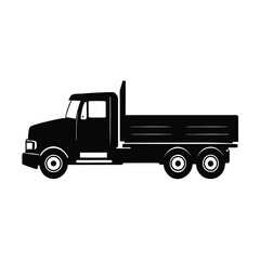 Black silhouette of a dump truck construction vehicle isolated on white