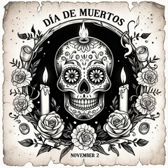 Obraz premium illustration of Dia de Muertos, monochrome