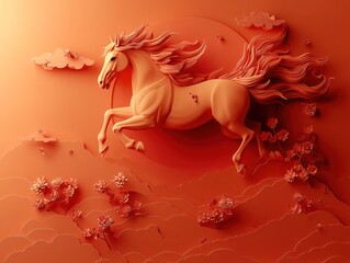 3D Horse, Coral Background
