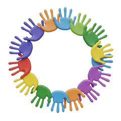 Fototapeta premium Colorful Handprints Forming a Circle: A Symbol of Unity and Diversity
