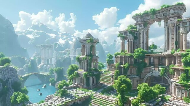 Ruined city valley landscape footage