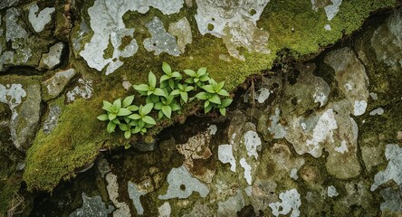 Moss green plane softly growing across organic abstract painted structure