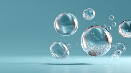 Bubbles floating in soft light studio environment photograph calm background macro view serenity and playfulness