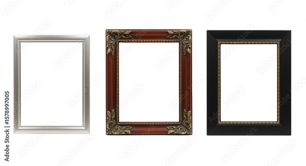 Poster elegant picture frames: a set of three distinct, ornate picture frames, each crafted with a unique d