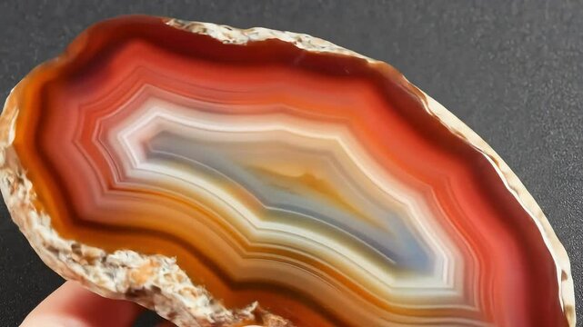 Polished agate slice showcasing intricate concentric bands of vibrant colors, revealing natural geological beauty and mesmerizing patterns in a gemstone