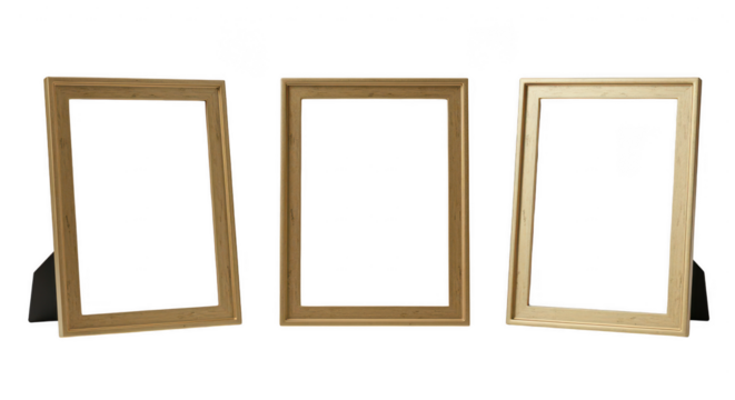 Empty Frames Display: Three empty frames displayed, creating a visually engaging composition perfect for showcasing personal memories or artistic visions. The frames are presented in a row.