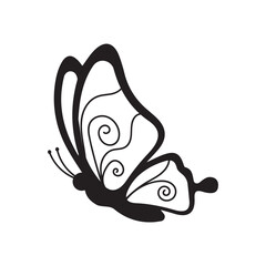Butterfly vector silhouette, black color isolated on white background. Vector illustration