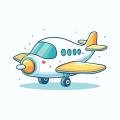 Cute Chibi-Style Airplane with Bold Outlines – Flat Vector Cartoon Aircraft Illustration
