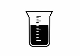 Illustration of a beaker filled with a dark liquid and measurement markings on the side clearly visible