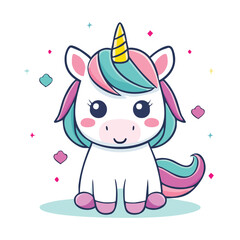 Cute Chibi Style Unicorn with Bold Outlines Simple Flat Vector Design