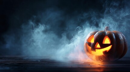 Naklejka premium Spooktacular Carved Pumpkin Lantern Glowing in Halloween Spirit